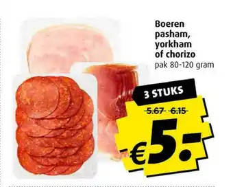 Boni Boeren pasham, yorkham of chorizo 80-120 gram aanbieding