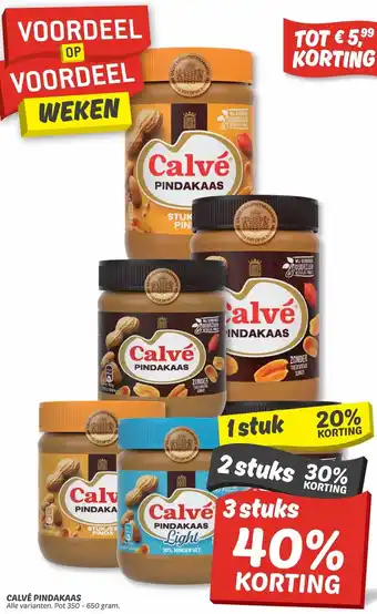 Dekamarkt Calve Pindakaas 350-650 gram 3 stuks aanbieding