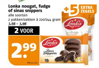 Poiesz Lonka nougat, fudge of sinas snippers 220/244g aanbieding