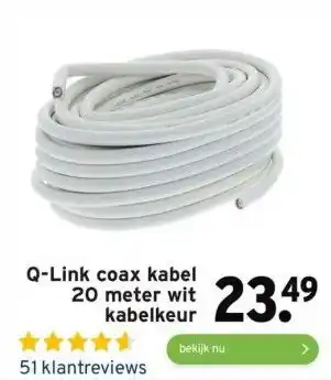 GAMMA Q-link coax kabel 20 meter wit kabelkeur aanbieding