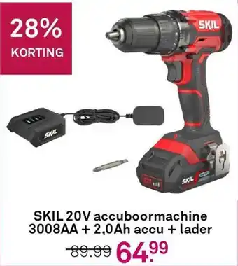 Karwei Skil 20v accuboormachine 3008aa + 2,0ah accu + lader aanbieding