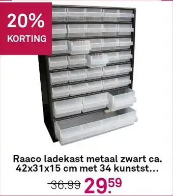 Karwei Raaco ladekast metaal zwart ca. 42x31x15 cm met 34 kunststof ladenbakjes aanbieding