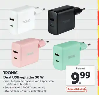 Lidl Tronic dual usb-oplader 30 w aanbieding