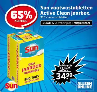 Trekpleister Sun vaatwastabletten active clean jaarbox. aanbieding