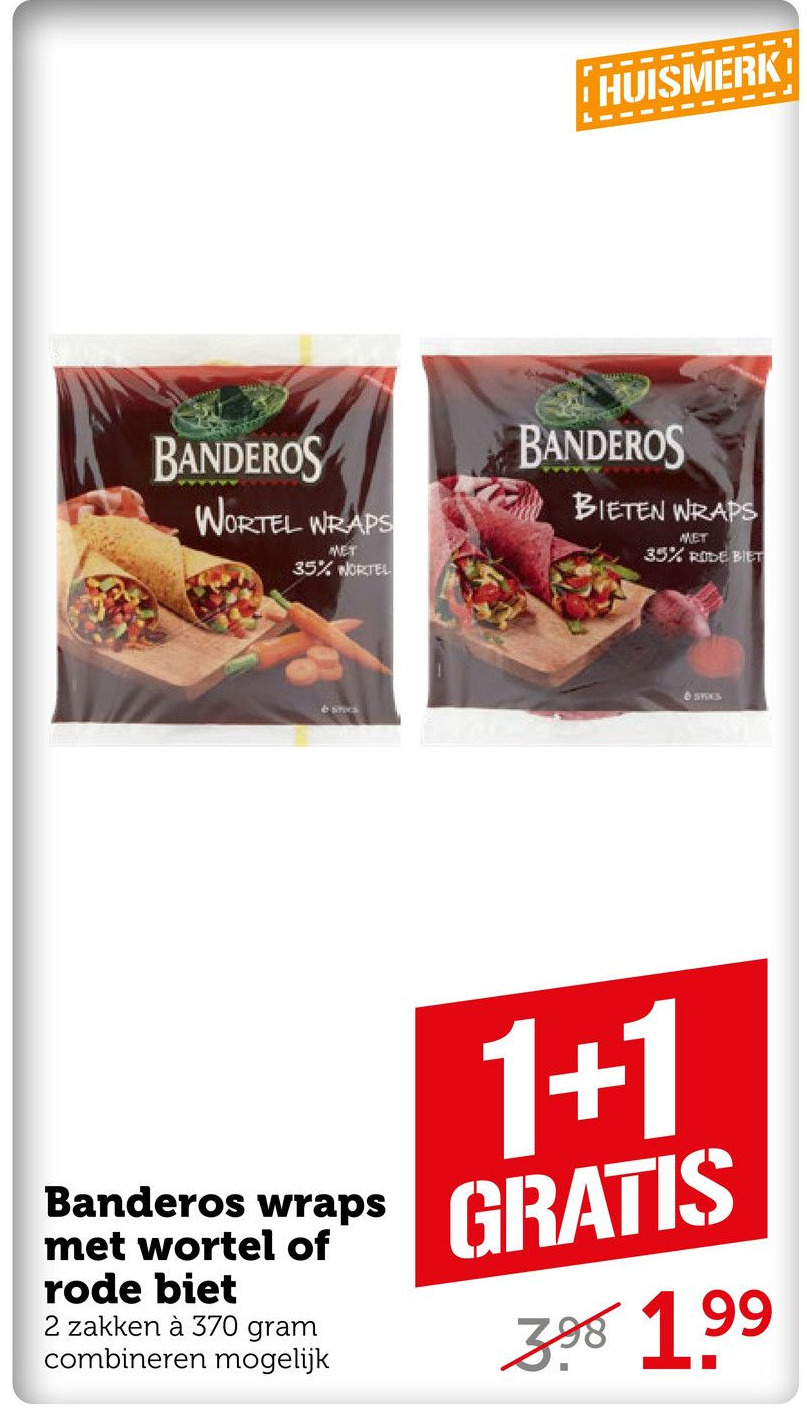 Banderos wraps met wortel of rode biet aanbieding bij Coop