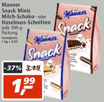 mein real DE Manner snack minis milch-schoko- oder haselnuss-schnitten 300g aanbieding