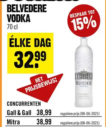 Dirck 3 Belvedere Premium Vodka 70 cl aanbieding