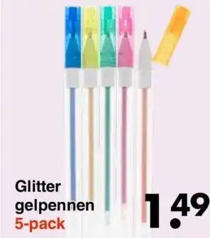 Wibra Glitter gelpennen 5-pack aanbieding