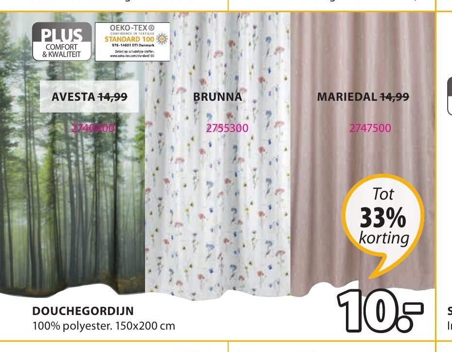 Douchegordijn 150 x 200 cm aanbieding bij Jysk