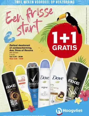 Hoogvliet Zwitsal deodorant of zonbescherming, axe, dove of rexona aanbieding