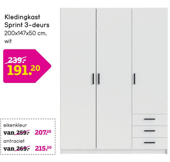 Leen Bakker Kledingkast sprint 3-deurs aanbieding