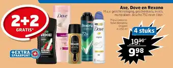 Trekpleister Axe, Dove en Rexona 4 stuks aanbieding