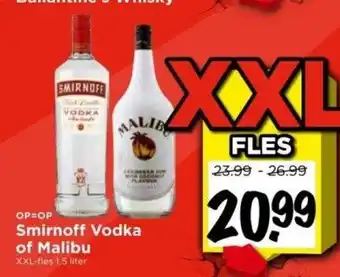 Vomar Voordeelmarkt Smirnoff vodka of malibu xxl-fles 1,5 liter aanbieding