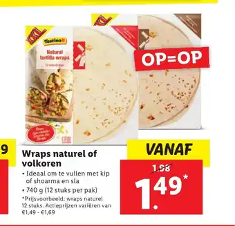 Lidl Tastino Wraps naturel of volkoren aanbieding