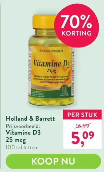 Holland & Barrett Holland & barrett vitamine d3 25 mcg aanbieding