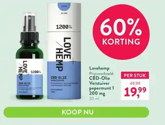 Holland & Barrett Lovehemp cbd-olie verstuiver pepermunt 1 200 mg 30 ml aanbieding