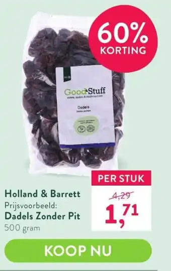 Holland & Barrett Holland & barrett dadels zonder pit 500g aanbieding