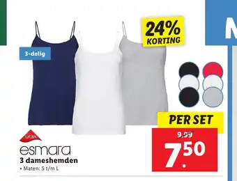 Lidl Esmara 3 dameshemden maten: S t/m L 3-delig aanbieding