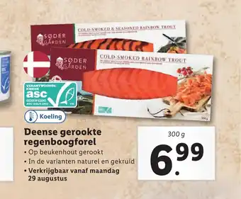 Lidl Deense gerookte regenboogforel 300 g aanbieding