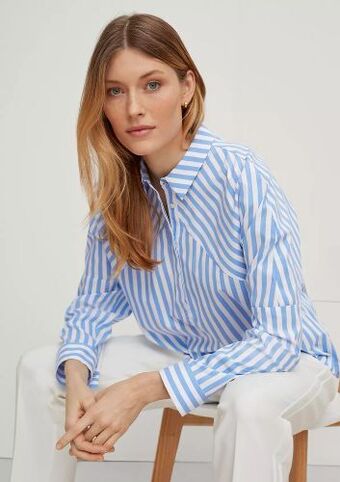 Duetz Comma gestreepte blouse blauw wit aanbieding
