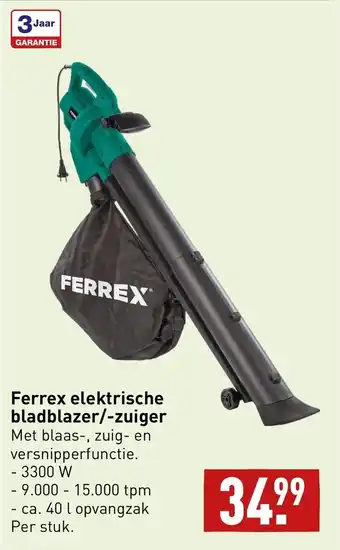 ALDI Ferrex electrische bladblazer/-zuiger 3300W aanbieding