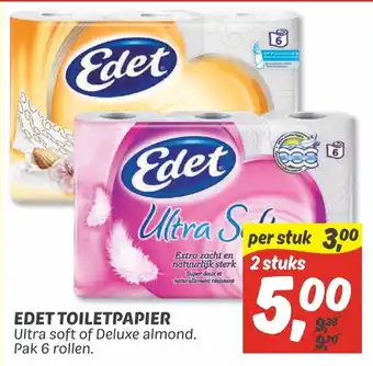 Dekamarkt Edet toiletpapier ultra soft of deluxe almond. pak 6 rollen. 2 stuks aanbieding