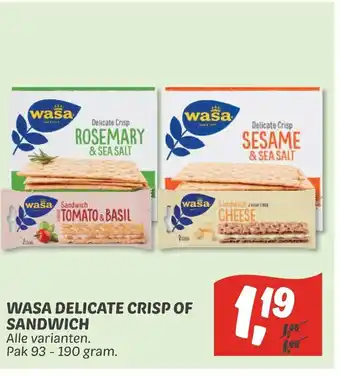 Dekamarkt Wasa delicate crisp of sandwich 93-190 gram aanbieding