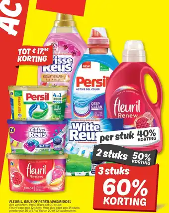 Dekamarkt Fleuril, reus of Persil wasmiddel 3 stuks aanbieding