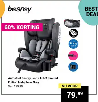 Van Asten BabySuperstore Autostoel Besrey isofix 1-2-3 limited edition inklapbaar grey aanbieding