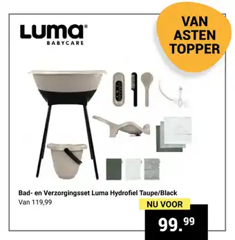 Van Asten BabySuperstore Luma Bad- en Verzorgingsset Luma Hydrofiel Taupe/Black aanbieding