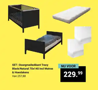 Van Asten BabySuperstore Colorfull Home Set | Doorgroeiledikant Tracy Black/Natural 70x140 incl Matras & Hoeslakens aanbieding