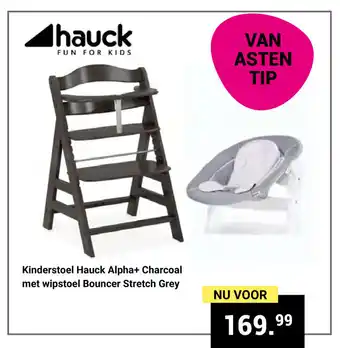 Van Asten BabySuperstore Hauck Kinderstoel Hauck Alpha+ Charcoal met wipstoel Bouncer Stretch Grey aanbieding