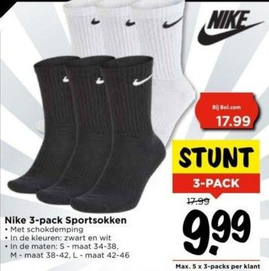 Nike 3-pack sportsokken aanbieding bij Vomar