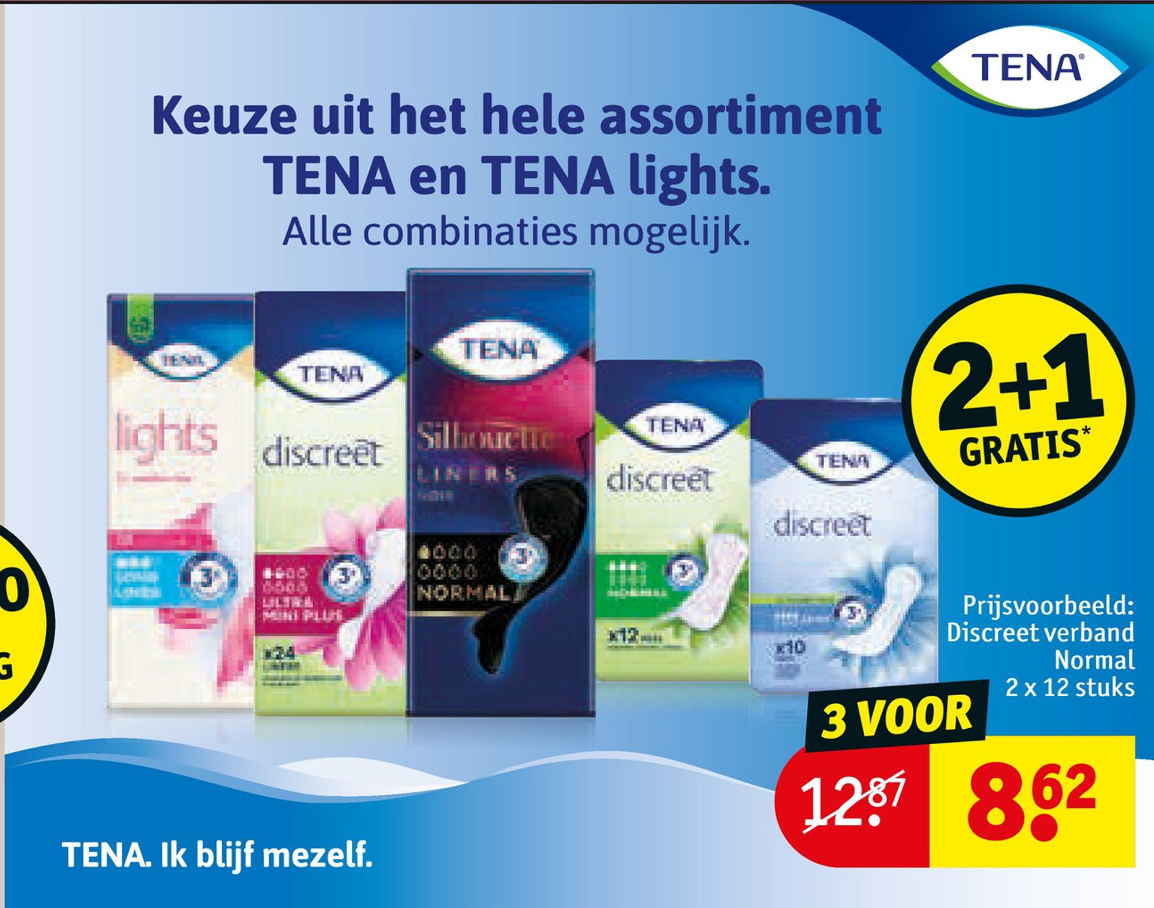 Keuze uit het hele assortiment tena en tena lights. aanbieding bij Kruidvat