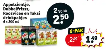 Kruidvat Appelsientje, dubbelfrisss, roosvicee en taksi drinkpakjes aanbieding