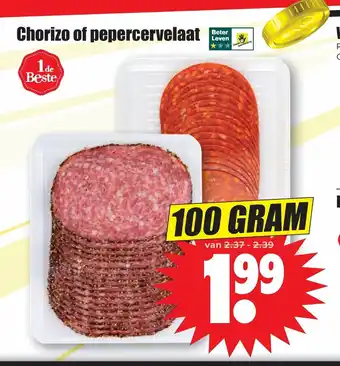 Dirk Chorizo of pepercervelaat 100 gram aanbieding