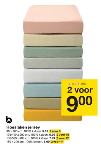 Zeeman Hoeslaken jersey 90 x 200cm 2 voor aanbieding