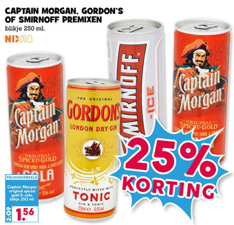 Boon`s Markt Captain morgan, gordon's of smirnoff premixen aanbieding