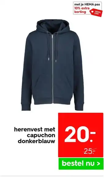 HEMA Herenvest met capuchon donkerblauw aanbieding