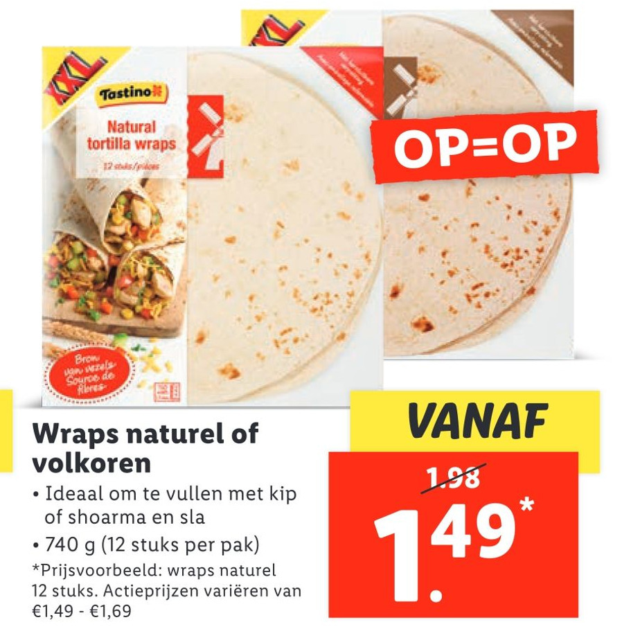 Wraps naturel of volkoren aanbieding bij Lidl