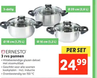 Lidl Ernesto 3 rvs pannen aanbieding