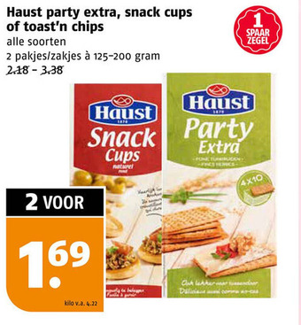 Poiesz Haust party extra, snack cups of toast'n chips aanbieding