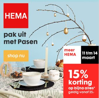 HEMA 15% korting op alles vanaf €25,- aanbieding