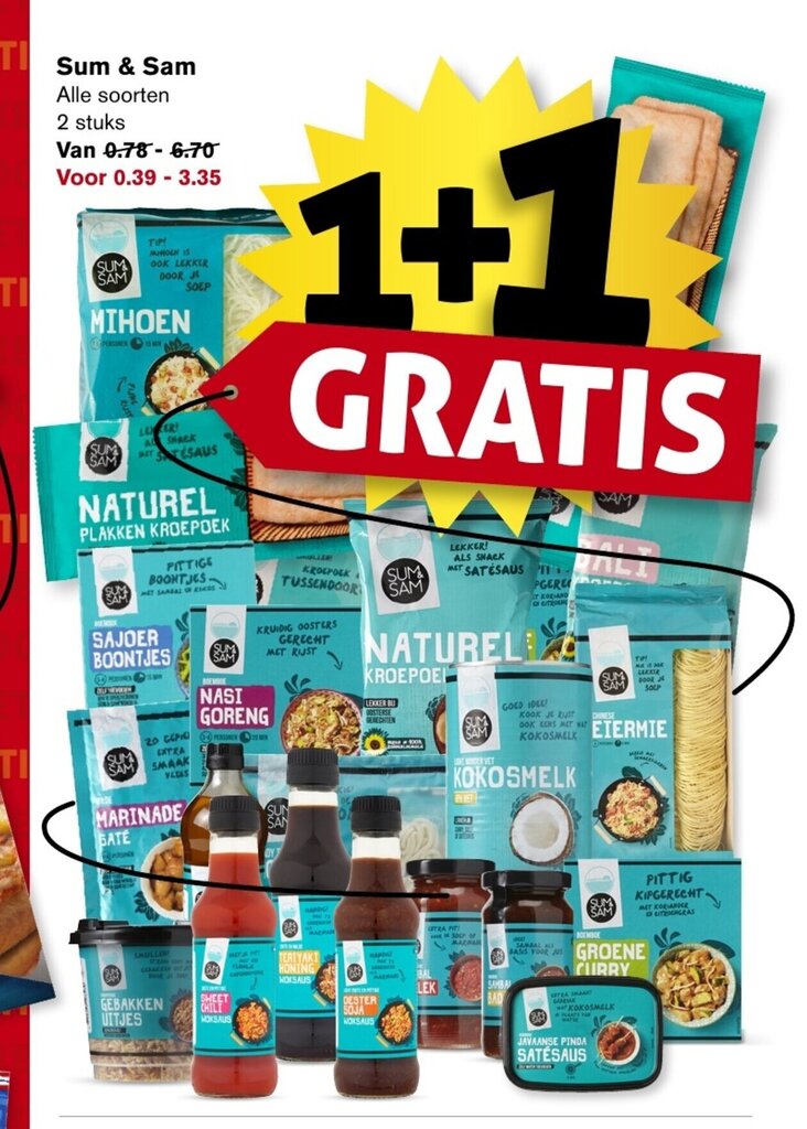 Sum & Sam 2 stuks 1+1 Gratis aanbieding bij Hoogvliet