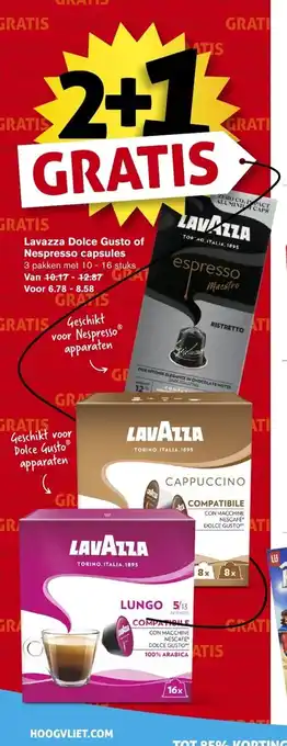 Hoogvliet Lavazza Dolce Gusto of Nespresso capsules 3 pakken met 10 - 16 stuks aanbieding