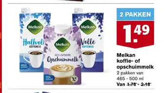 Hoogvliet Melkan koffie- of opschuimmelk 2 pakken van 465 - 500 ml aanbieding