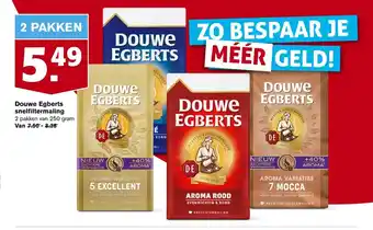 Hoogvliet Douwe Egberts snelfiltermaling 2 pakken van 250 gram aanbieding