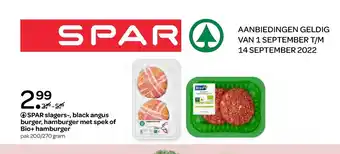 Spar Slagers-, black angus burger, hamburger met spek of Bio+hamburger 200/270 gram aanbieding