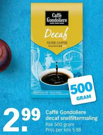 Albert Heijn Caffe Gondoliere Decaf snelfiltermaling 500g aanbieding