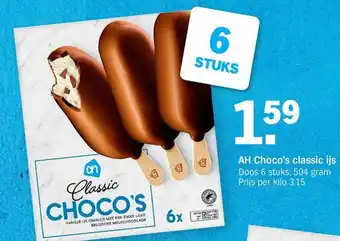 Albert Heijn AH Choco's classic ijs 504g aanbieding